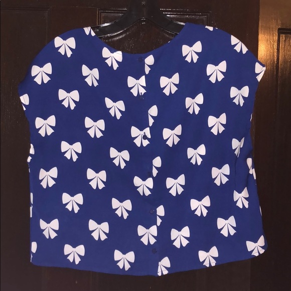 Navy and white bow crop top, H&M, size 6 - Picture 3 of 4